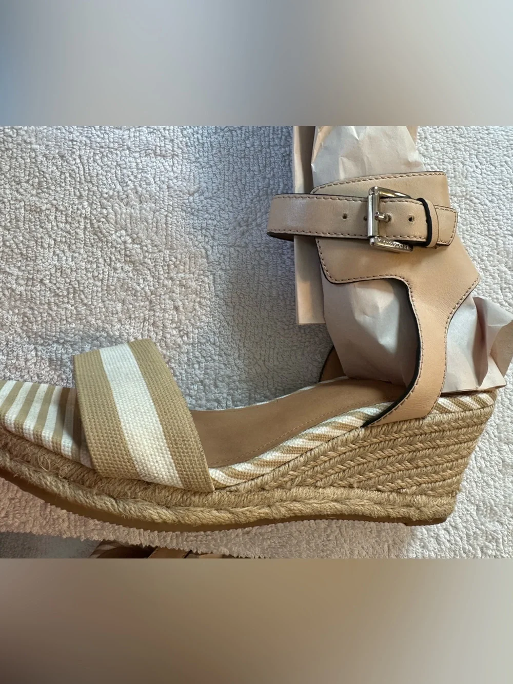 Coach Beige and Cream Espadrille Wedge Sandals